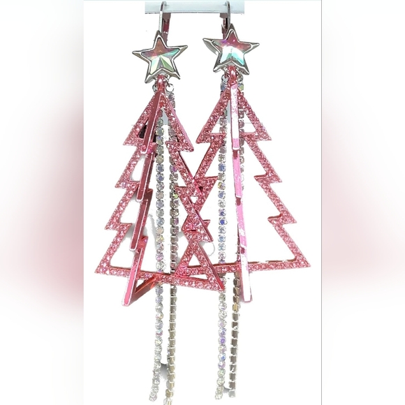 Betsey Johnson Christmas Dangle Earrings (Christmas Tree Drop Pink) - Picture 7 of 7
